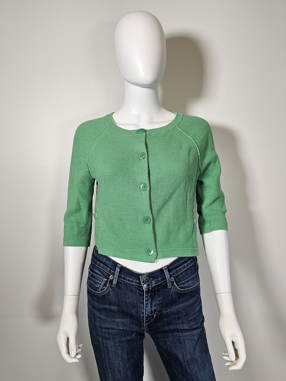 Inhabit Mint Green Cropped Button Cardigan Sz S